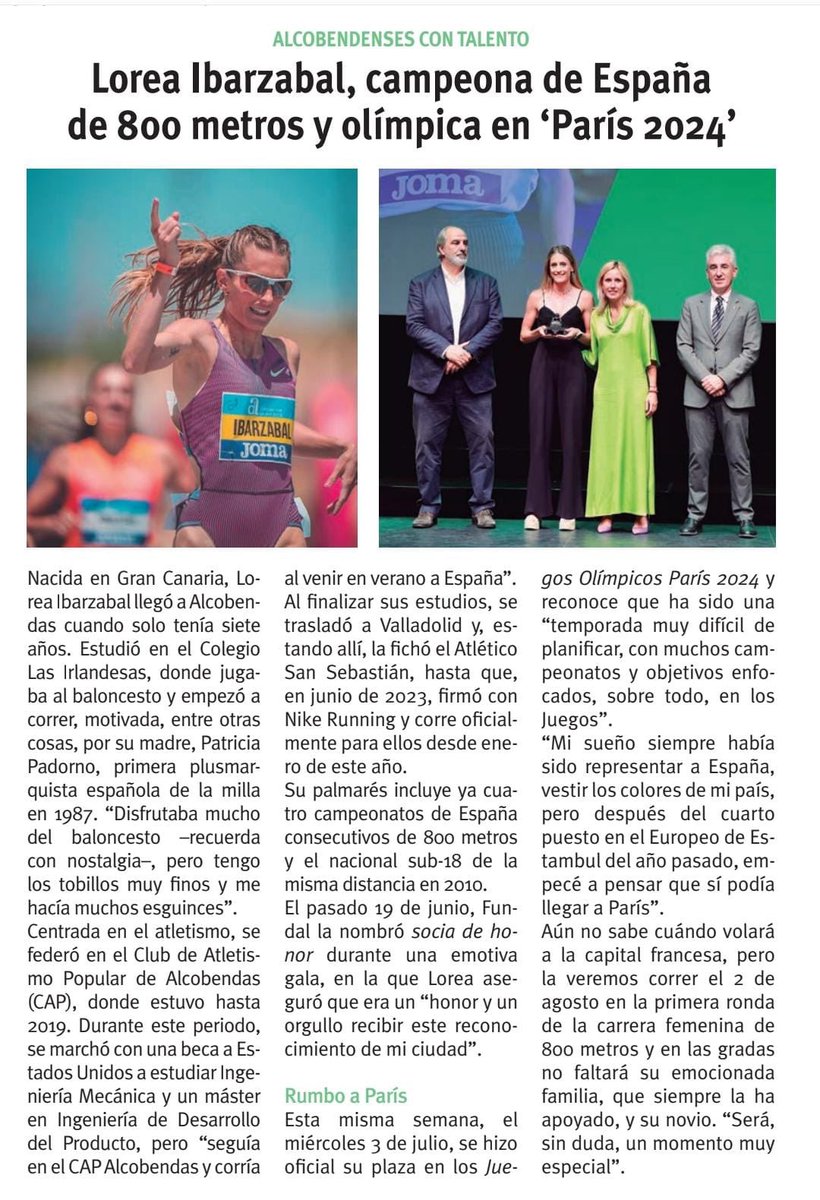 Rocío García Alcántara (@rociogalcantara) on Twitter photo 🔥 ALCOBENDAS EN LOS JJOO 🔥
Hoy compite la gran <a href="/lorea_ibarzabal/">Lorea Ibarzabal</a> en <a href="/Paris2024/">Paris 2024</a>
🏛️ Vecina de <a href="/Alcobendas_ayto/">Ayuntamiento Alcobendas</a>
🏆 Cantera de <a href="/CAPAlcobendas/">CAP Alcobendas</a>
🎓 Alumni de <a href="/irlandesassoto/">Colegio Irlandesas El Soto</a>
🏅 Reciente Patrona de Honor de <a href="/Fundalcobendas/">Fund.Dep.Alcobendas</a>
Desde las 19:45 en el 800 metros. ¡Suerte!
#Paris2024 🔥 ALCOBENDAS EN LOS JJOO 🔥
Hoy compite la gran <a href="/lorea_ibarzabal/">Lorea Ibarzabal</a> en <a href="/Paris2024/">Paris 2024</a>
🏛️ Vecina de <a href="/Alcobendas_ayto/">Ayuntamiento Alcobendas</a>
🏆 Cantera de <a href="/CAPAlcobendas/">CAP Alcobendas</a>
🎓 Alumni de <a href="/irlandesassoto/">Colegio Irlandesas El Soto</a>
🏅 Reciente Patrona de Honor de <a href="/Fundalcobendas/">Fund.Dep.Alcobendas</a>
Desde las 19:45 en el 800 metros. ¡Suerte!
#Paris2024