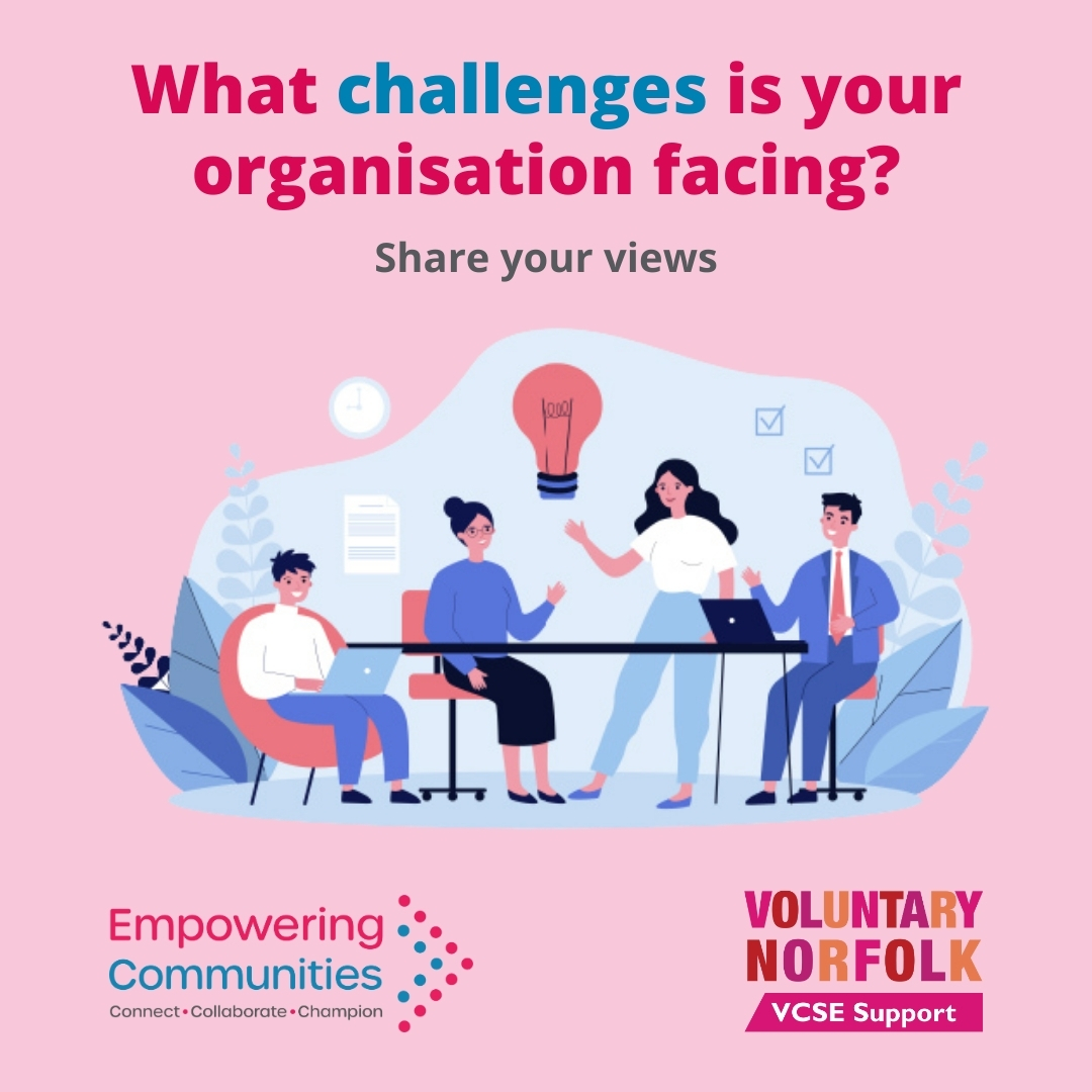 Voluntary Norfolk Communities (@voluntarynorfo1) on Twitter photo ❔Funding, recruitment, finding volunteers...?
💬Tell us your biggest challenges & what support you need
🙌Help shape our VCSE sector networks, resources & events - help us to help you!
tinyurl.com/2e37wp8e
<a href="/EC_Norfolk/">Empowering Communities</a> <a href="/CANorfolk/">Community Action Norfolk</a> @FUSENorwichCIC <a href="/NorfolkCF/">Norfolk Community Foundation</a> <a href="/norfolk_advice/">Norfolk Community Advice Network</a> ❔Funding, recruitment, finding volunteers...?
💬Tell us your biggest challenges & what support you need
🙌Help shape our VCSE sector networks, resources & events - help us to help you!
tinyurl.com/2e37wp8e
<a href="/EC_Norfolk/">Empowering Communities</a> <a href="/CANorfolk/">Community Action Norfolk</a> @FUSENorwichCIC <a href="/NorfolkCF/">Norfolk Community Foundation</a> <a href="/norfolk_advice/">Norfolk Community Advice Network</a>