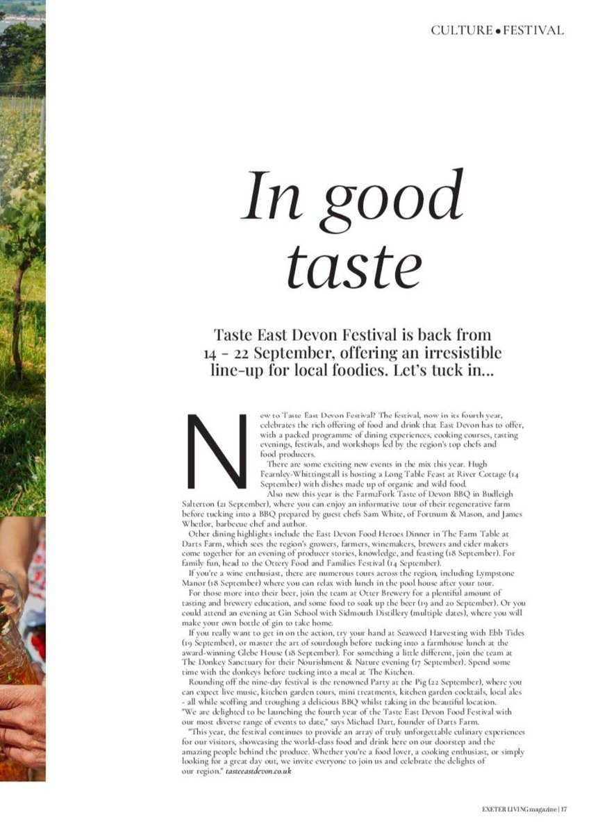 Taste East Devon Festival (@tasteeastdevon_) on Twitter photo Thank you <a href="/ExeterLiving/">Exeter Living</a> for featuring our delicious 9 day food & drink festival happening next month, in your latest magazine. Read more on page 17 here: bit.ly/4duRkuP
#tasteeastdevon Thank you <a href="/ExeterLiving/">Exeter Living</a> for featuring our delicious 9 day food & drink festival happening next month, in your latest magazine. Read more on page 17 here: bit.ly/4duRkuP
#tasteeastdevon