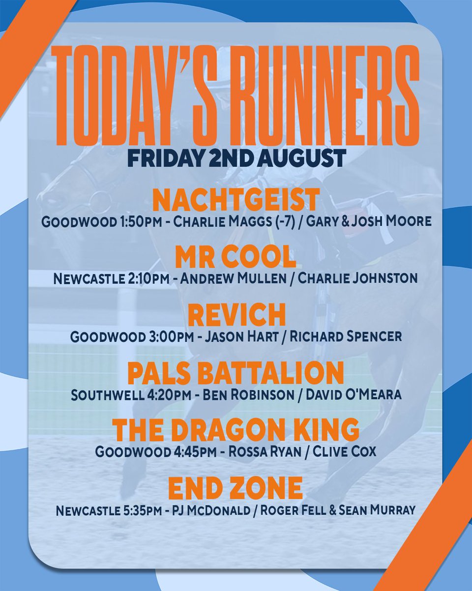 MprUpdates's tweet image. Another busy day in store for our owners with 6⃣ runners from @Goodwood_Races, @NewcastleRaces and @Southwell_Races. Best of luck to all owners! #TeamMPR