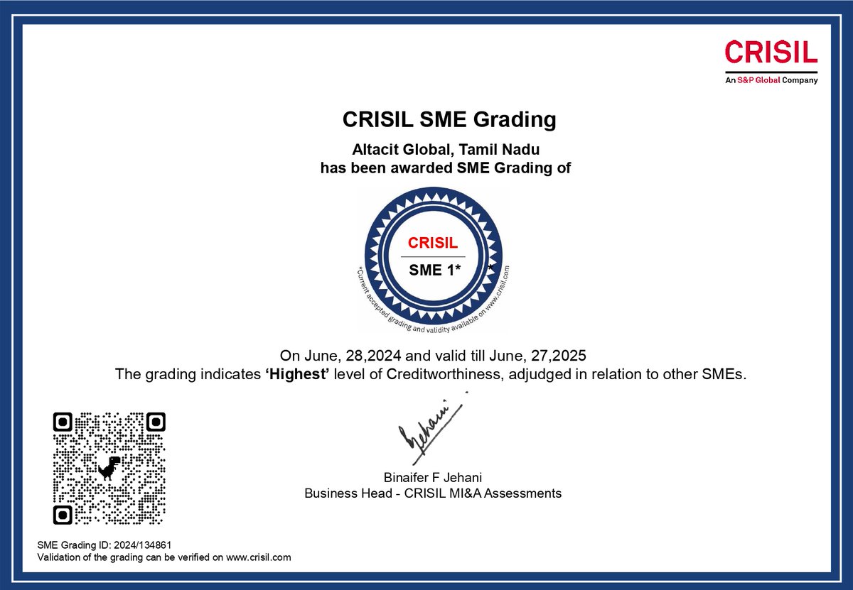 altacit's tweet photo. Happy News! Altacit Global has achieved the prestigious CRISIL SME 1 grading!🌟

A huge thank you to our amazing team, clients, and partners for making this possible. 🙏

We are happy to keep providing top-notch legal solutions to businesses of all sizes!
#AltacitGlobal #CRISIL https://t.co/06YjAMwppu