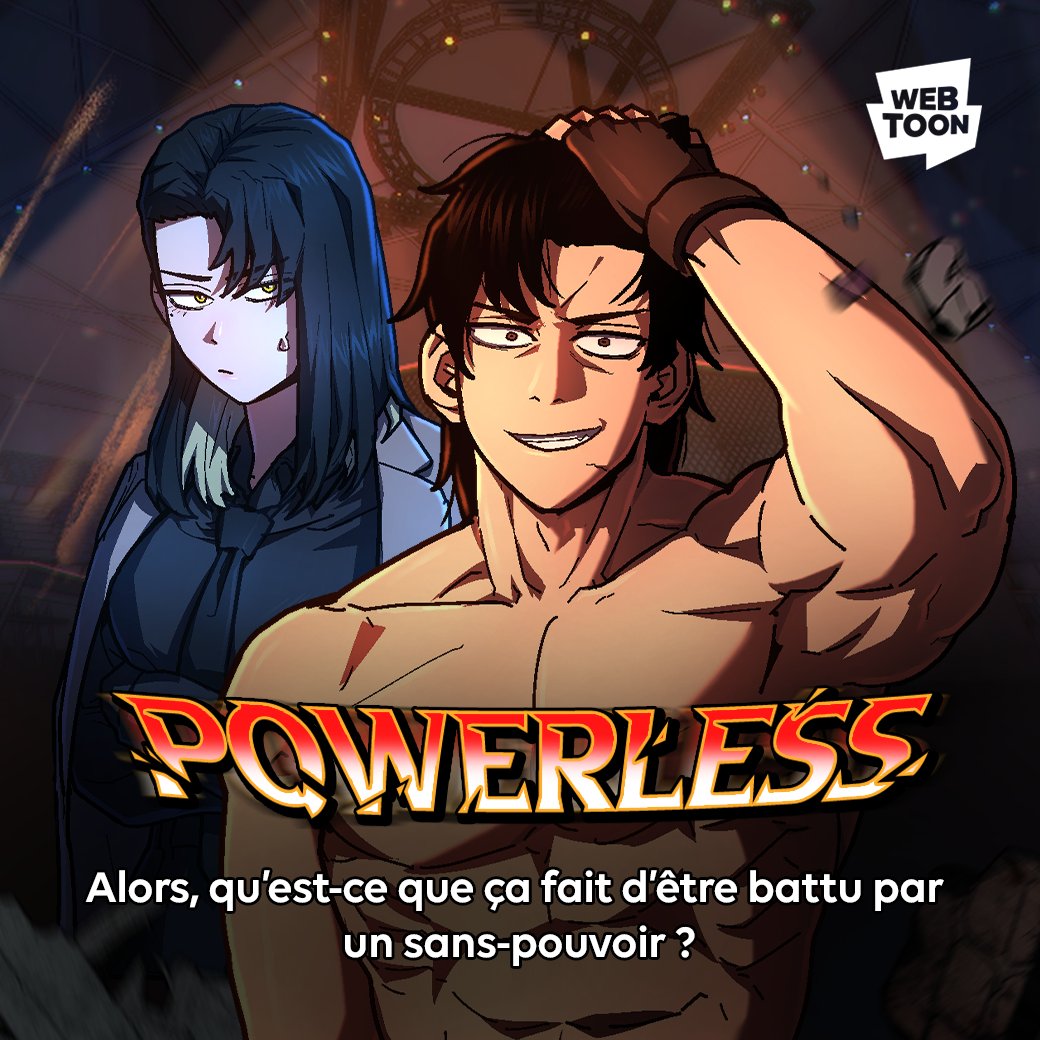webtoonfrance's tweet image. Certains hommes ont vu leurs pouvoirs s'éveiller, devenant ainsi des surhommes. Depuis, le MMA  est tombé en disgrâce au profit des combats de surhommes 🥊. Mais et si on faisait s'affronter des champions ordinaires et des surhommes ?

#Powerless #WEBTOON