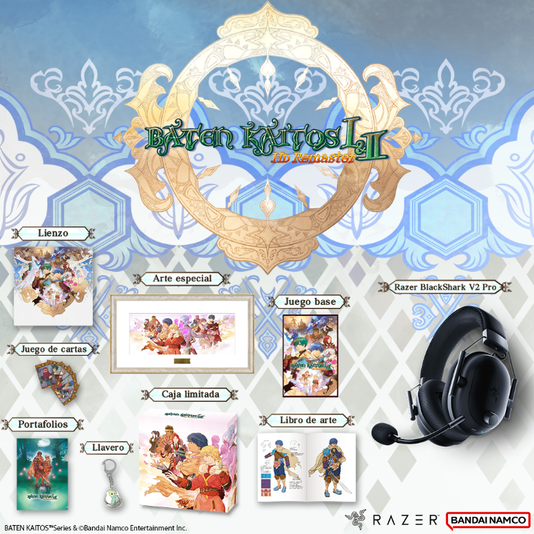 RazerES's tweet photo. ¡#BatenKaitos Ⅰ & Ⅱ HD Remaster ya está disponible en PC y os traemos este sorteazo para celebrarlo!

¿Quieres conseguir este lote de productos de #BatenKaitos y unos auriculares Razer BlackShark V2 Pro? Pues tan solo tienes que:

➡ Residir en España
➡ Seguir a @BandaiNamcoES y a @RazerES
➡ 💙 + RT + Mencionar a un amigo

El sorteo estará activo hasta el domingo 11 de agosto a las 23:59h. ¡Mucha suerte a todos!