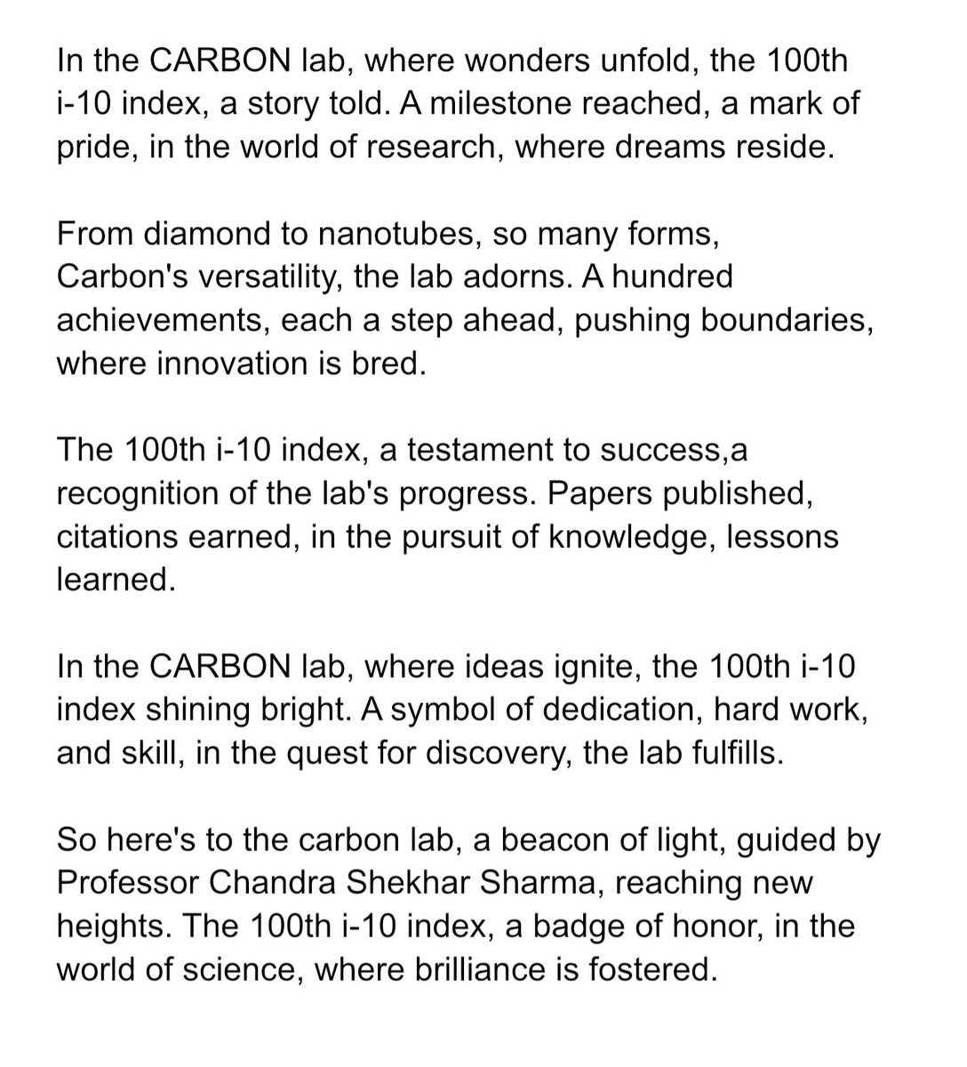 KisshoreKampara's tweet photo. @Chans2k2 @IITHyderabad @che_iith @iith_src @EduMinOfIndia There is a famous proverb “Never forget your first company that gave you chance to start your career”.
CARBON Lab was the first place to start my career with blessings of @Chans2k2
Dedicated below poem for you
#CARBONlab https://t.co/hYR8pOzbNw