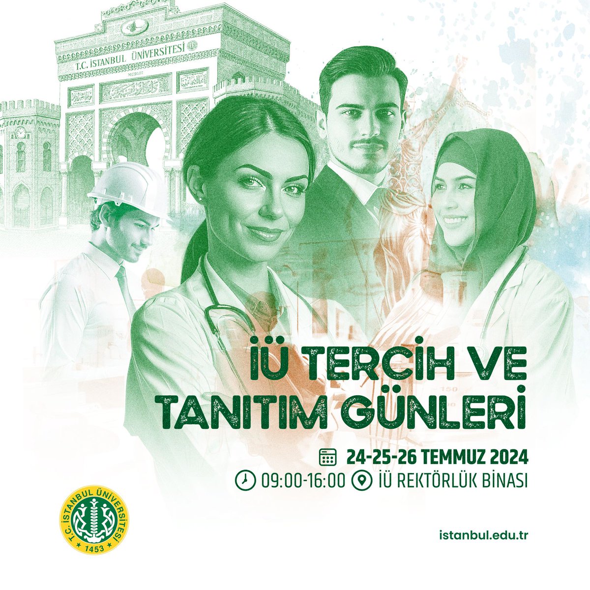 İSTANBUL ÜNİVERSİTESİ TERCİH VE TANITIM GÜNLERİ 

Sevgili öğrenci adaylarımız, bu yıl da seçeceğiniz üniversite ve bölüm ile hayatınıza yön vereceksiniz. Tercihinizi yaparken merak ettiğiniz soruları yanıtlamak için sizi, akademik ve idari personelimiz ile yüz yüze görüşüp bilgi