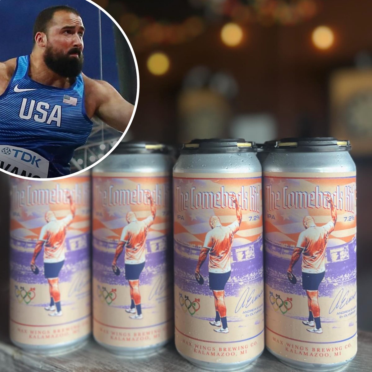 Perhaps my favorite Olympic Release🇺🇸🍺

Wax Wing Brewing's "The Comeback Kid IPA" featuring their very own brewer- Discus thrower Andrew Evans 🥏

Example 4,598,869 why throwers rule
