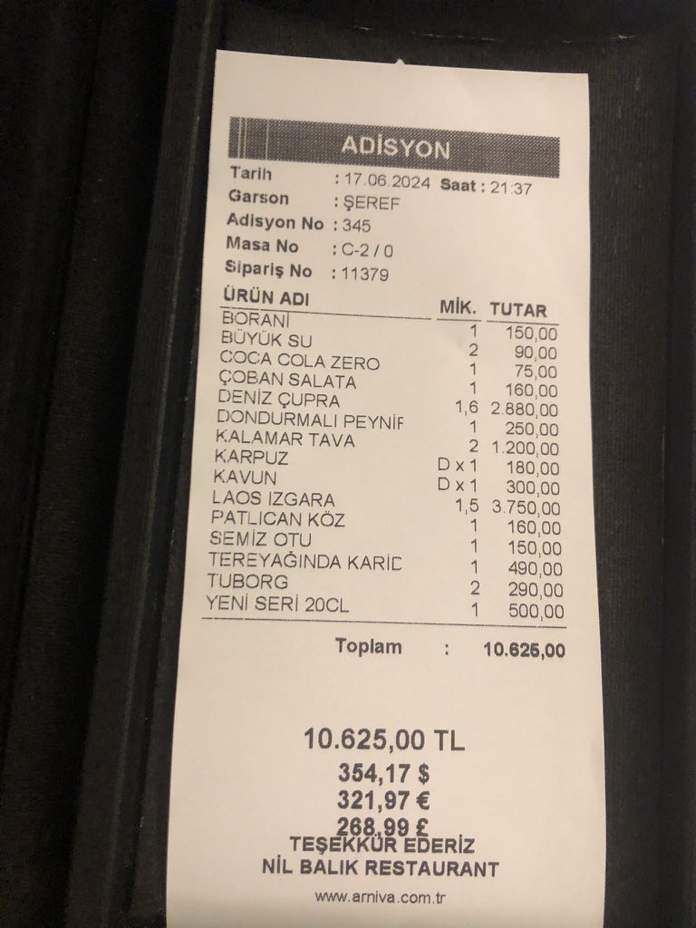 Marmaris’te bir balık restoranında gelen adisyon.

Fiyatlar nasıl?