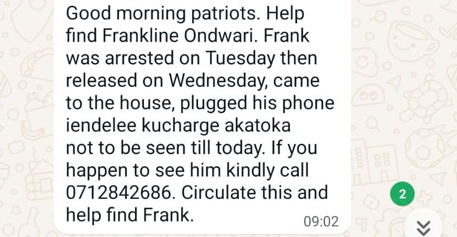 itsMJ_Ke's tweet photo. We have another missing youth,so Frank was arrested on Tuesday, released on Wednesday then disappeared the same day.
Lets amplify this please. We need Frank back!! https://t.co/AKT8wACQWb