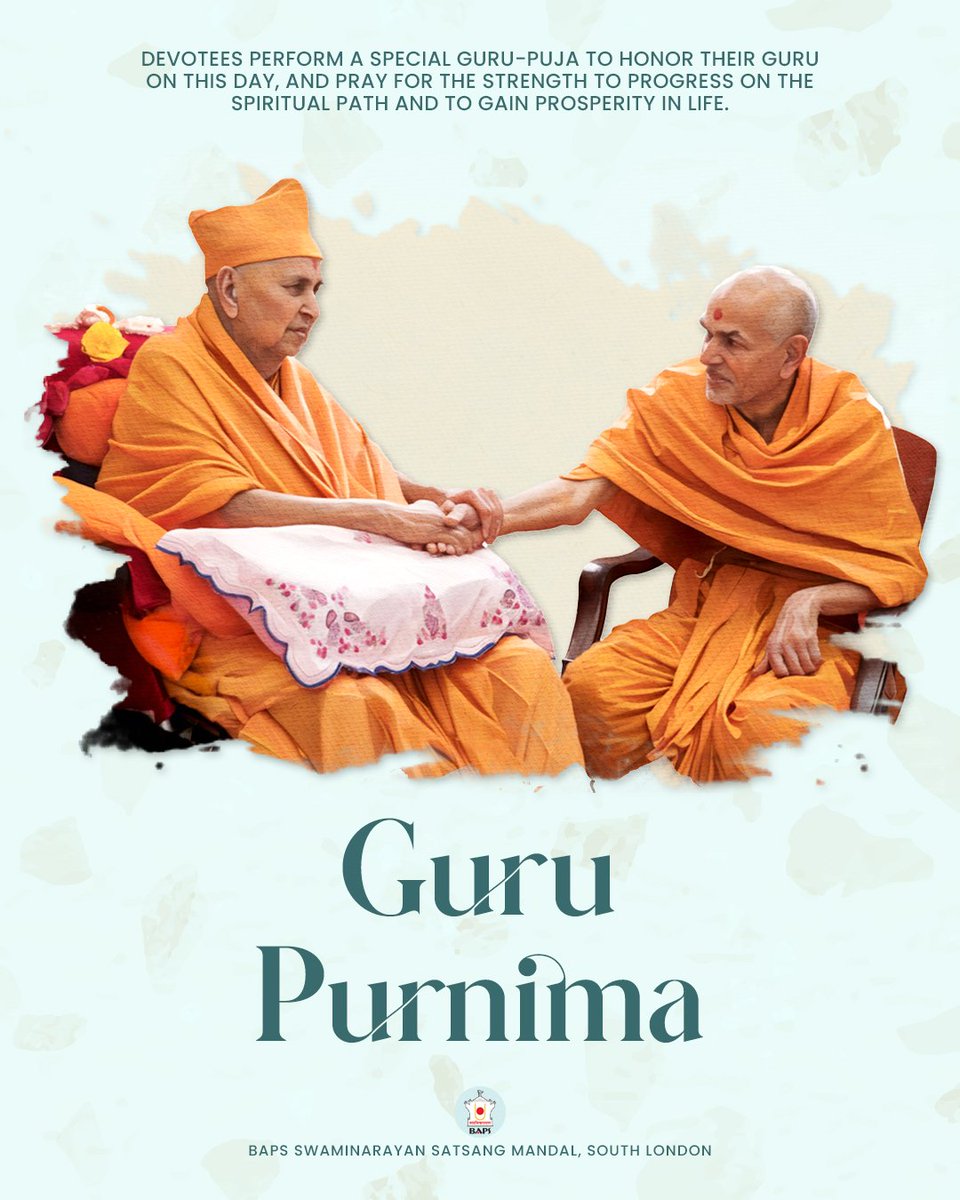 Today, we celebrate the auspicious occasion of Guru Purnima. 
Our esteemed Gurus, Pramukh Swami Maharaj and Mahant Swami Maharaj, have profoundly impacted our lives, serving as beacons of wisdom, divine knowledge, and boundless inspiration.

#hinduism #guru #gurupurnima