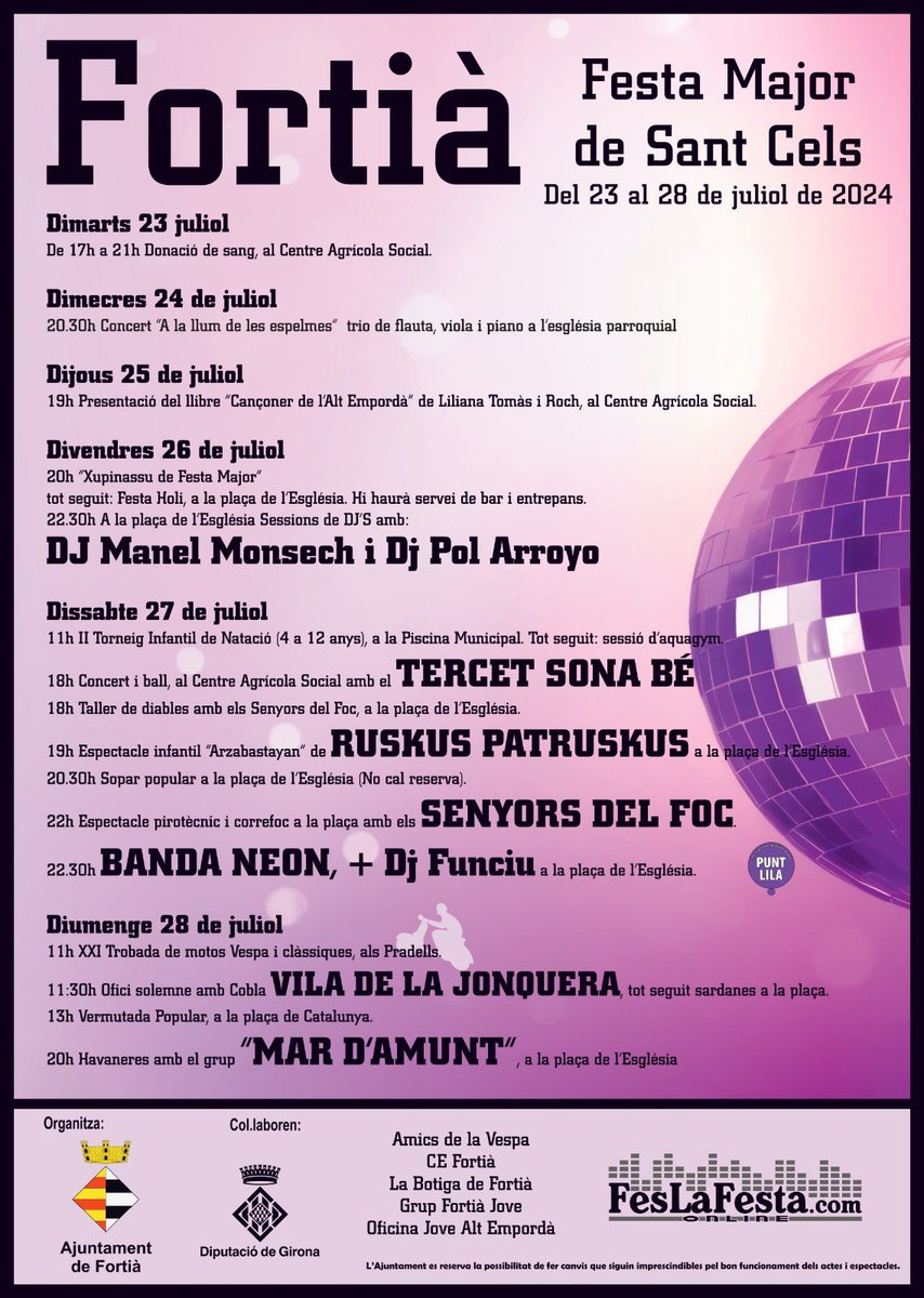 Festa Major de Sant Cels 2024 a #Fortià.
🗓️del 23 al 28 de juliol de 2024.
Podreu gaudir  de:
🎸Música per a totes les edats
💥 Cultura popular
🍸 Vermutada
❗️Sopar popular 
➕Sardanes, havaneres, humor, donació de sang, natació...
<a href="/bandaneon_/">BANDA NEON</a> <a href="/senyorsdelfoc/">Senyors del Foc</a> <a href="/botigafortia/">Botiga de Fortià</a>