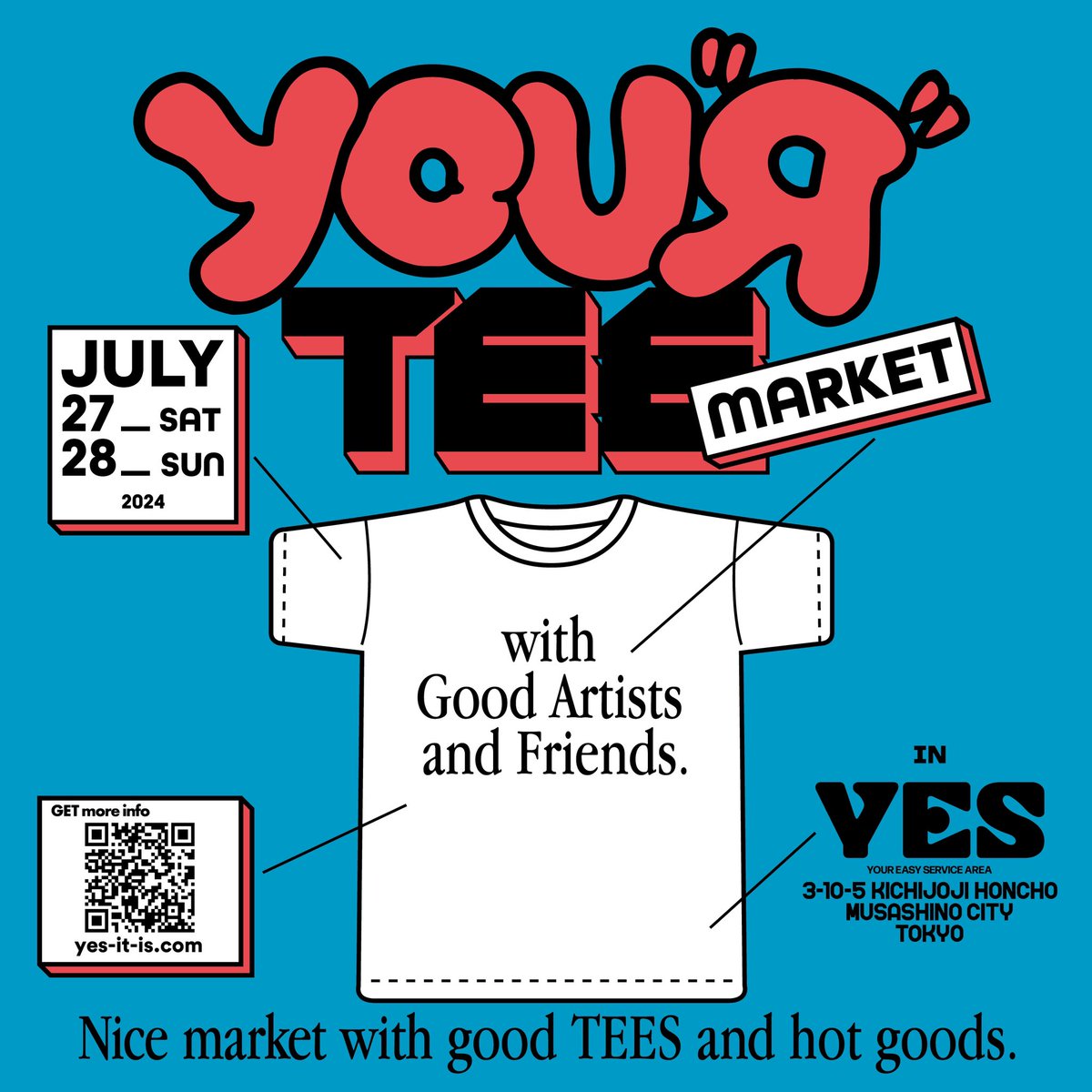 mzabc's tweet photo. 7月27〜28日の2日間、吉祥寺のYESで今年もYOUR TEEが開催されます。全員が同じボディにデザインを落とし込む例年とは趣向を変えて、参加者それぞれが各自で作ったTシャツ、各自が独自のルートでゲトったTシャツ等々が並ぶ、みたいな感じです。吉祥寺にディグしに来てください🏊 https://t.co/rPvn28TNSK