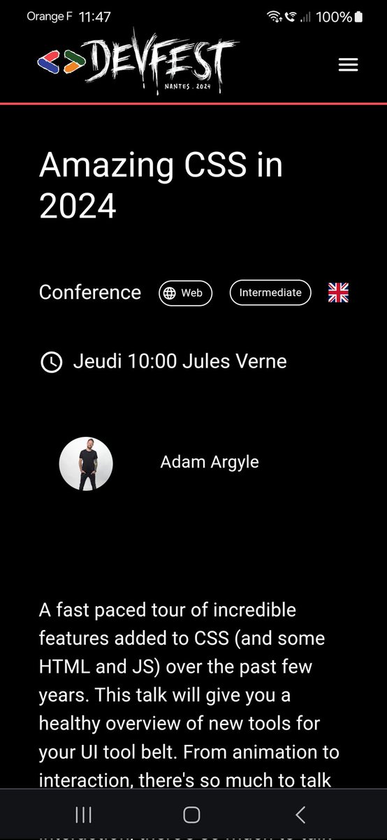 Aaaaaahhhhhh,<a href="/argyleink/">Adam Argyle</a> will come to the <a href="/devfestnantes/">Devfest Nantes</a> !! #fan #CSS thanks for coming here! 🤩