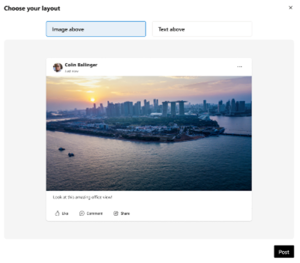 magrom's tweet photo. New video and image experiences in #VivaEngage - a user can create a new post on their storyline, attach an image or video, and add text https://t.co/CSVzVr0kh6 #microsoft365 #Yammer https://t.co/e7lb6Crx76