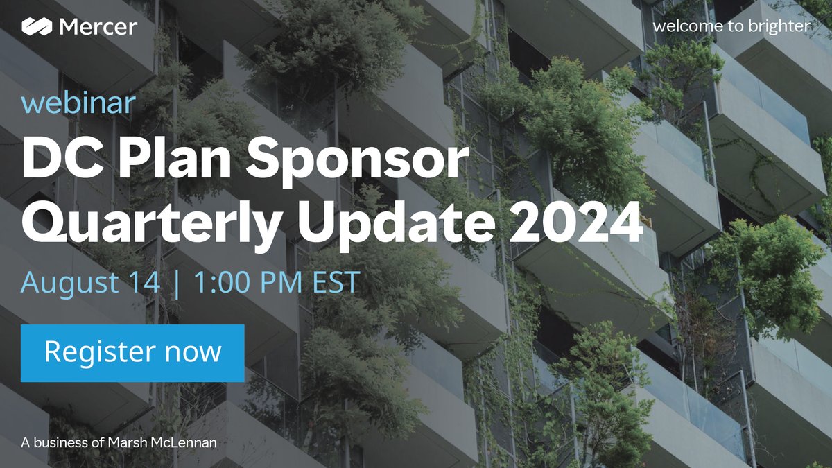 mercer's tweet image. [WEBINAR] Join our panel of experts on August 14 at 1:00 PM EST to hear the latest legislative, regulatory and judicial developments in the #US #DefinedContribution landscape. Register here: bit.ly/4cNbJvb #investing