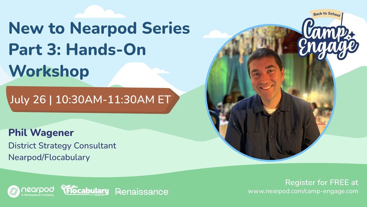 🏕️#CampEngage is BACK! 🥳🎉🙌

👩‍💻Join us July 25th-27th for THE BEST @Nearpod and <a href="/Flocabulary/">Flocabulary</a> sessions for all levels.   

🎟️ Register for FREE 👉 shorturl.at/28bBV

#PD #PioNear #NearpodCertified #NearpodCoach #FlocabularyCertified #FlocabularyCoach
