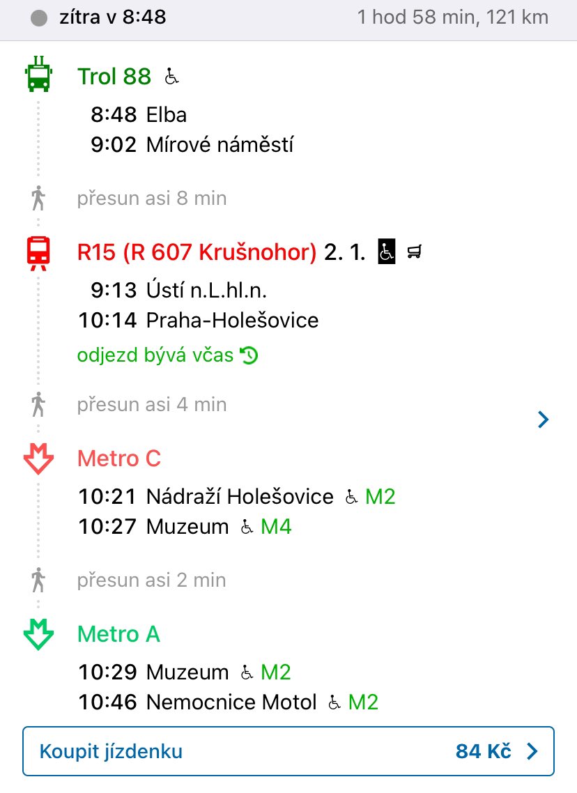 comamvymyslet's tweet photo. @wasyl1984 @CryptoDaddyCZE @tkapler Google mapy v Usteckem kraji ukazujou jen krajske busy a ne MHD, v Praze zase davaji zbytecne dlouhe casy na prestup. Podle idosu ta cesta zabere 1:58, v zavislosti na spojeni. Sice porad o neco delsi nez autem, ale s tim uz se da neco delat. https://t.co/iRGNPzqumK