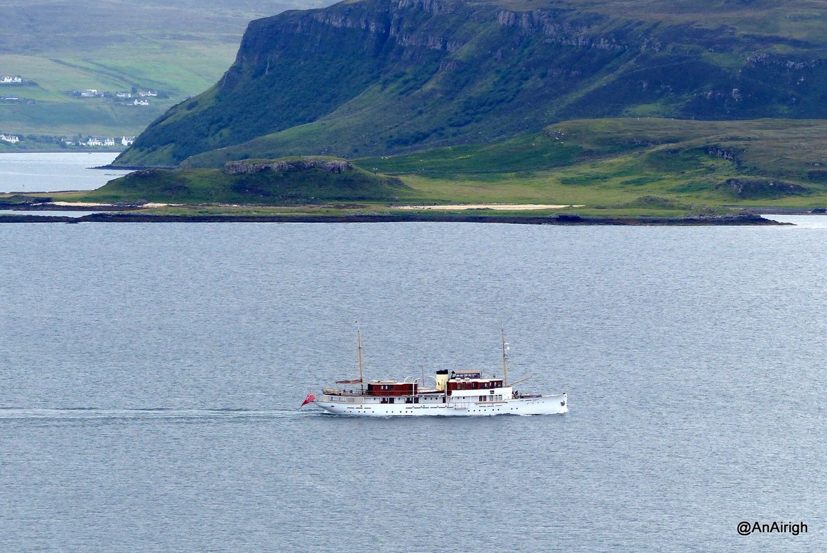 Beautiful yacht Alicia entering the Loch this morning. Loch Dunvegan, Isle of Skye