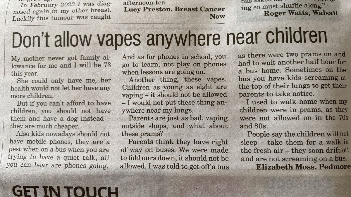 Ah, local papers. Never change. Hope Elizabeth hasn't encountered any children today