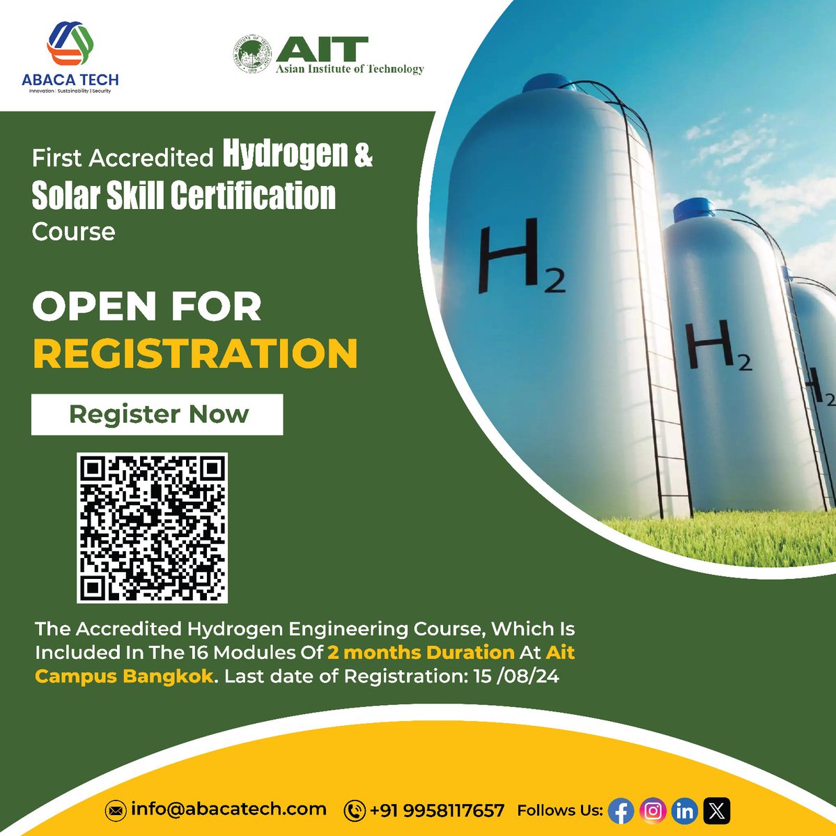 TechAbaca's tweet photo. Transform Your Career with Hydrogen & Solar Skill Certification Course
Last Date: 15th August 2024 Click on the link to secure your spot!
Form link: https://t.co/TRLU7fuQLY
Visit: https://t.co/a0suPw34oS
#HydrogenCourse #GreenEnergy #SolarCourse #Certification #Skill https://t.co/l7MpWjJldf