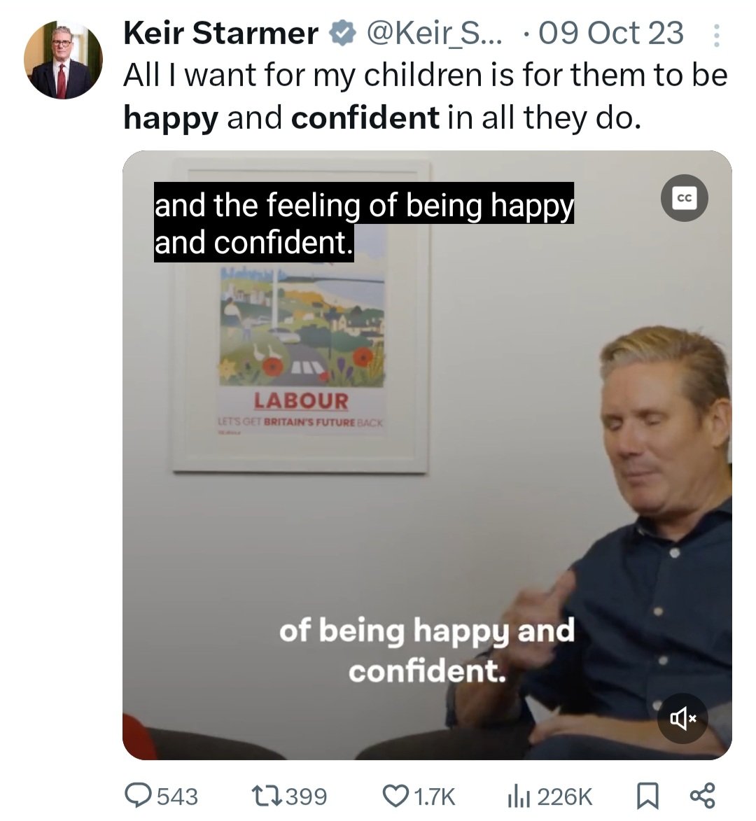 Paul (@paulsimon1971) on Twitter photo Plea to <a href="/Keir_Starmer/">Keir Starmer</a>
In a Tweet & a pre election interview you were asked of hopes that you had for your kids. You said "When they were born, (we asked) what do we want for our children? 'Happy & Confident'. Only two things we want, whatever they do in life, Happy & Confident 1/ Plea to <a href="/Keir_Starmer/">Keir Starmer</a>
In a Tweet & a pre election interview you were asked of hopes that you had for your kids. You said "When they were born, (we asked) what do we want for our children? 'Happy & Confident'. Only two things we want, whatever they do in life, Happy & Confident 1/