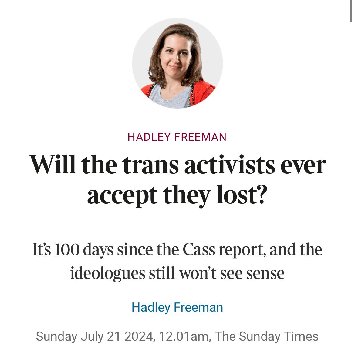 The Cass Review will ultimately be the transphobes’ Waterloo. Their best shot has failed.

It has not been peer-reviewed &amp; so has no authority, it has already been discredited by 3 peer-reviewed publications.

It will become the most discredited “report” in history.