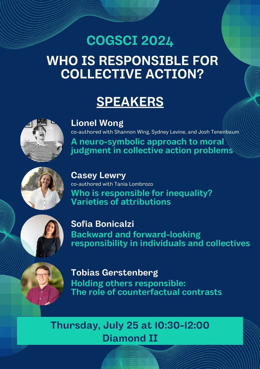 LewryCasey's tweet image. This week at @cogsci_soc!
Who is responsible for collective action?
We ask this question from computer science, psychology, and philosophy perspectives, with Lio Wong, @tobigerstenberg, and @BonicalziSofia