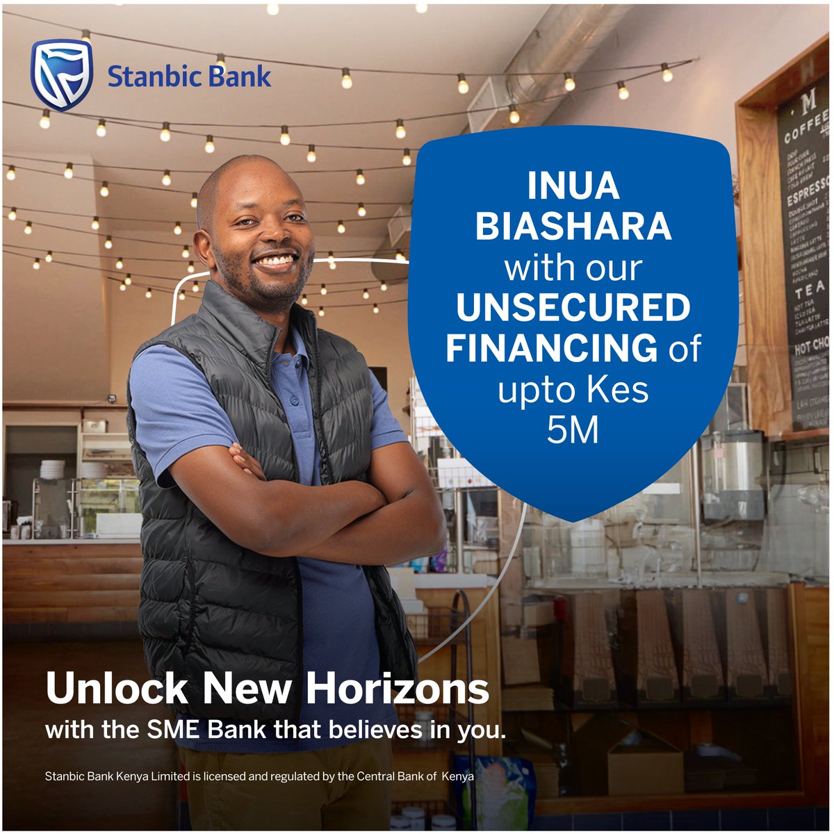 StanbicKE's tweet image. Discover the power of Stanbic Bank&apos;s SME solutions designed to help your small business unlock new horizons​. Inua biashara with our unsecured financing of up to Kes 5M.​ Reach new horizons with us:  stanbicbank.co.ke/kenya/business ​

#StanbicBank #SMESolutions