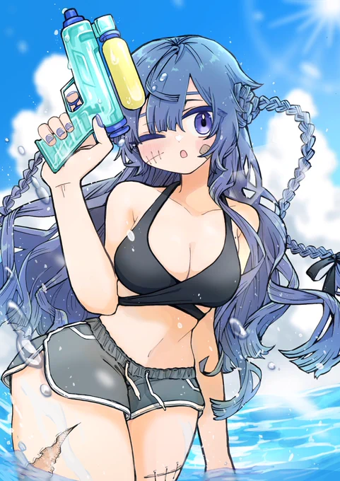 夏のおにゅ~お写真 \暑すぎて水浸かってないとムリ~/ なんかこの水着、リアルガチ水着らしいよ 左の脇のはみ出る胸の部分にほくろがあるのも…なんかガチらしいよ… Q.ケツと太ももがデカいのも… A.デカくねえって……いや………(デカいかも…………) #この夏一推しのVtuber