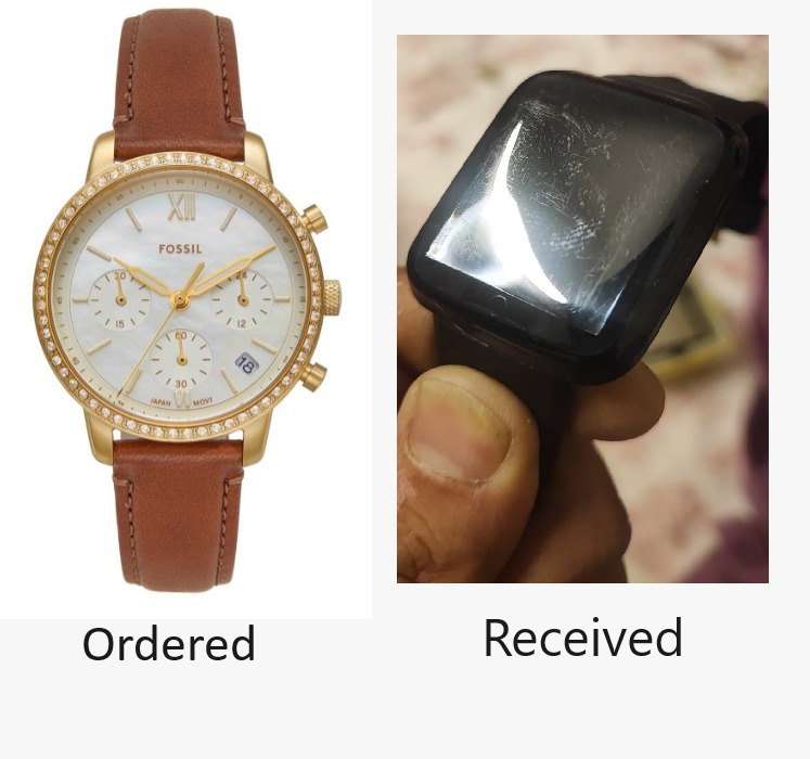 dhruvjayal's tweet photo. #myntra delivered wrong/fake watch instead of 12000 INR Fossil. Raised issue 17 July. No updates, no pickup, no refund - 5 days. Spoken to Managers-Hina, Anmol, Amit, Rosy. Same bullshit. Only lies &amp; delays. Theft by #logisticsekart Issue ID IN24071700123929473569
#myntrasupport https://t.co/t8HDKw6GxI