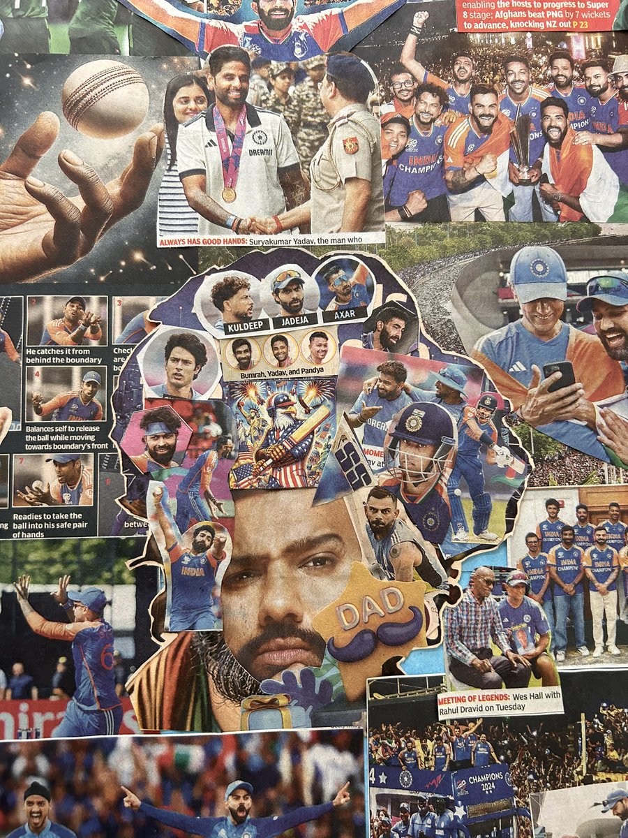 RajGangeria's tweet photo. Artwork by Bharat Gangeria - my 66 year old Father in the spirit of Team India winning the World Cup 

@mdsirajofficial @ImRo45 @BCCI @imVkohli @hardikpandya7 @ybj_19 @RishabhPant17 @IamSanjuSamson @rahulkanwal @msdhoni @cricketworldcup @surya_14kumar @imkuldeep18 @RishabhPant17 https://t.co/g7JU3cSjNC