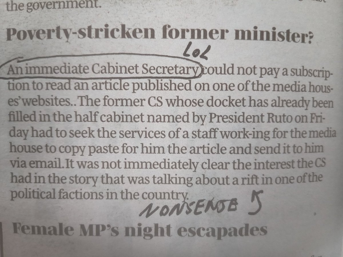 goldfishpr's tweet photo. This doesn't ring true. @NationAfrica #publiceditor 

It lacks the secret melodies of logic. 

How can a CS who departed with a golden parachute of over 40mil &amp; all the erstwhile largesse be unable to pay 100sh a week after?

@aomenya @MwangoCapital @Egline_Samoei am I wrong? https://t.co/VLKiDZjyKQ