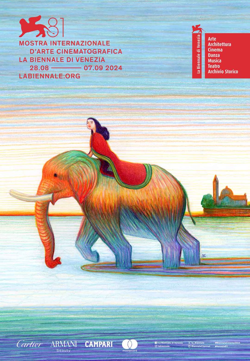 la_Biennale's tweet photo. Un Elefante in Laguna: dal Carnevale della Biennale di Venezia del 1981, percorre “le vie della Fantasia, del Mistero e della Magia” per arrivare alla #BiennaleCinema, luogo dove “si sono sempre incontrati altri mondi, altri linguaggi, altri immaginari”. Firmata per il settimo anno da #LorenzoMattotti, l’immagine del manifesto della #BiennaleCinema2024 è un simbolo di accoglienza, con un Elefante che “è lui stesso Memoria e anche Storia del Cinema: una festa, una parata, uno spettacolo” con lo sguardo rivolto verso #Venezia81 → https://t.co/eaKm0ff9KG