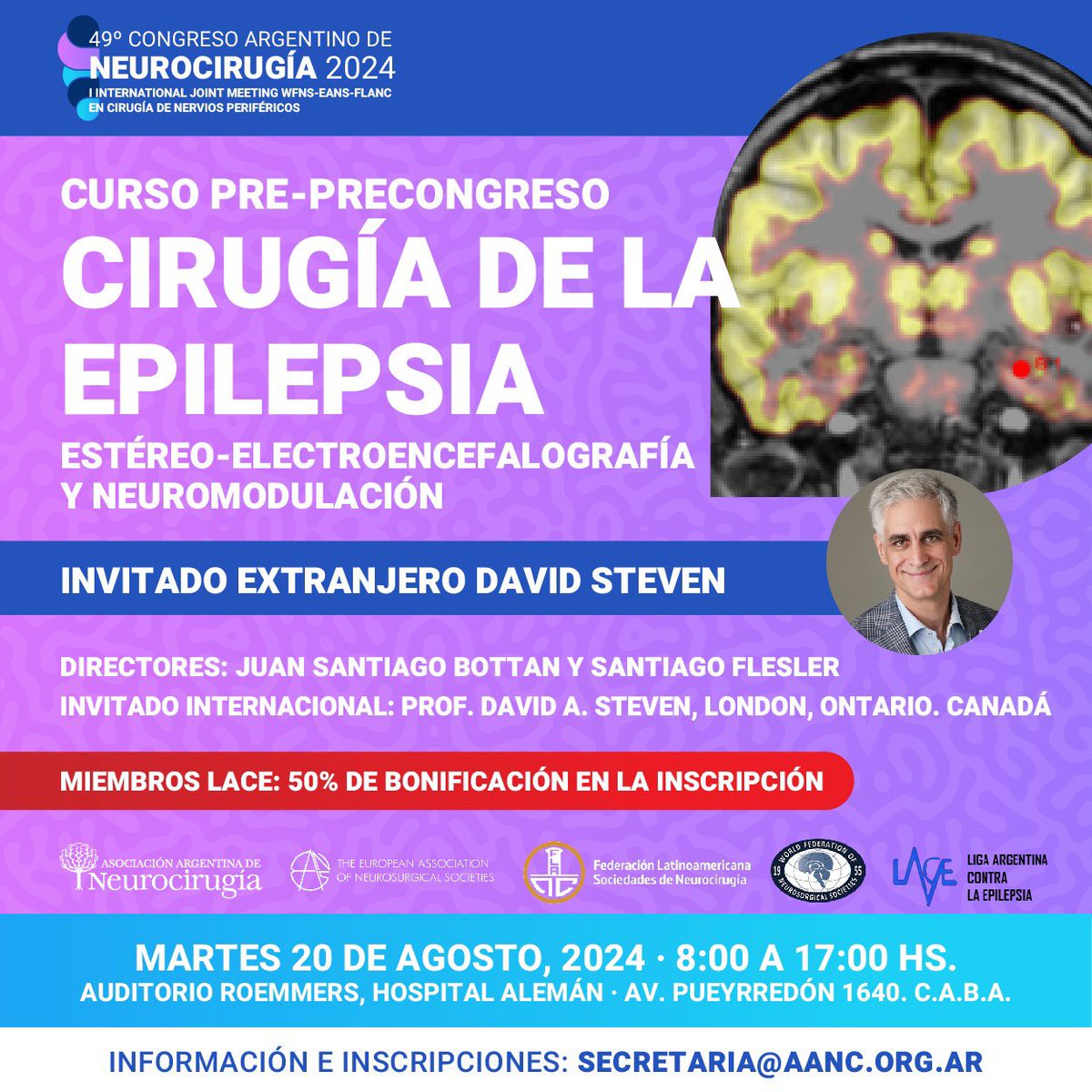 🧠Pre-Congress Course on #EpilepsySurgery with case discussions. Surgery, neuromodulation and stereo-electroencephalography. Adults and children. Neurologists, neurosurgeons and interested health professionals are welcome! Registration now open at secretaria@aanc.org.ar