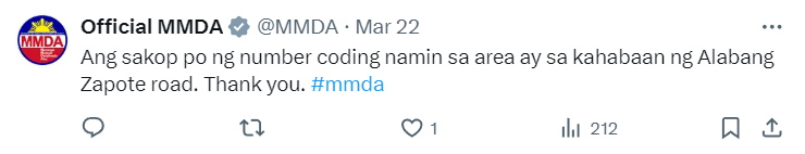 strawgerryjan's tweet photo. @MMDA @mikechizzan Ang pag kakaintindi ko ay sa Alabang Zapote lang may coding mula sa S&amp;R hanggang Buencamino (Honda) https://t.co/B6dAbIRUOK