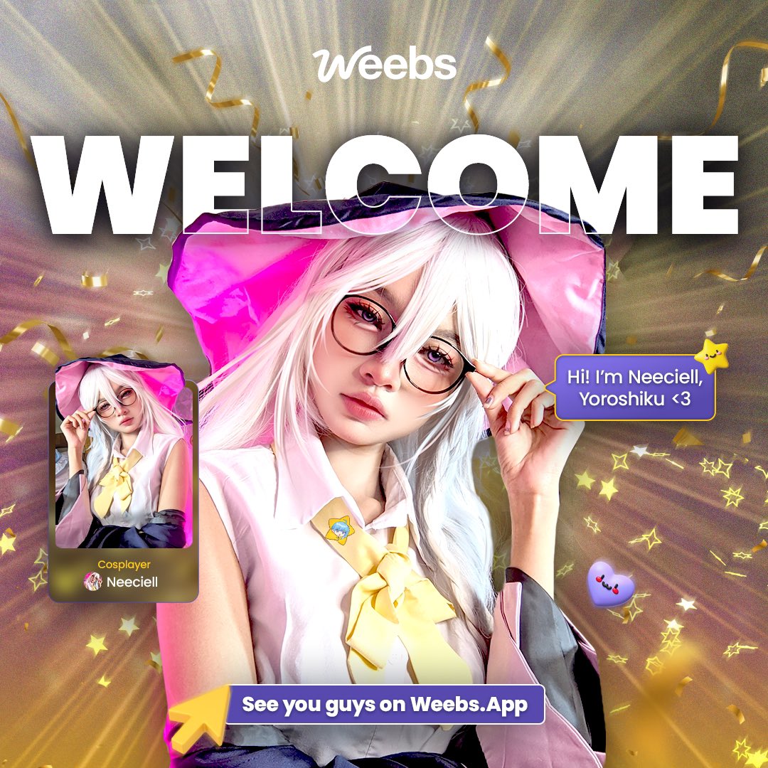 Weebs_app's tweet photo. CONFIRMED!🤩
Welcome Neeciell to our Weebs!
More creators and cosplay slots open, don’t miss out and sign up today, and for more big announcements dropping soon!
Follow our official website and social media accounts for more🎁
🌐 https://t.co/qPeHCnuGnO
.
#weebs #anime #weaboo https://t.co/Npl6zE3vEf