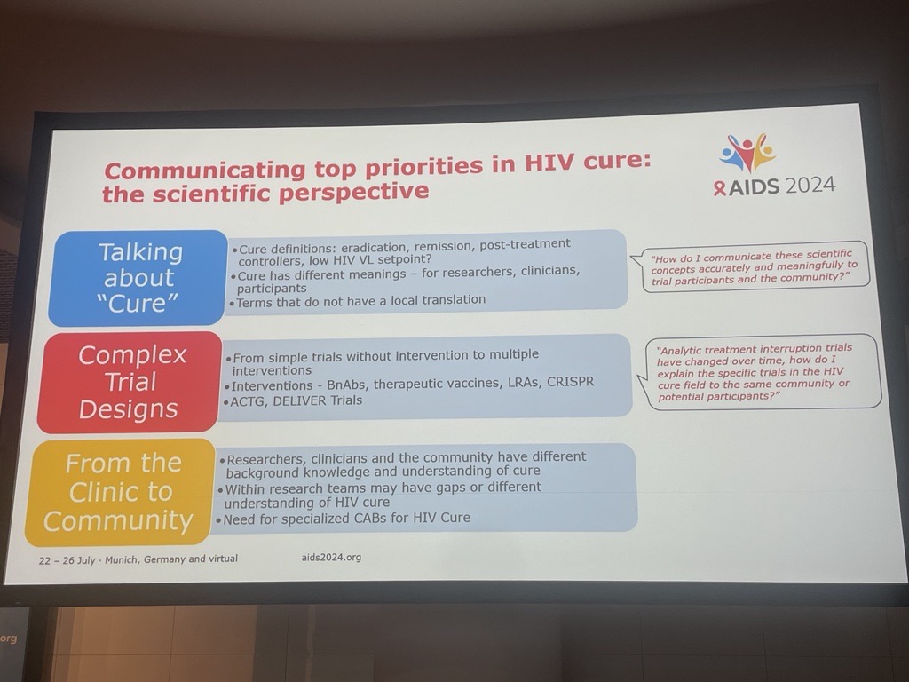 iasociety's tweet photo. How to communicate top priorities in #HIV cure: The scientific perspective. - SEARCH Research Foundation’s Carlo Sacdalan 🇹🇭 #AIDS2024 https://t.co/80p2gkeBl4