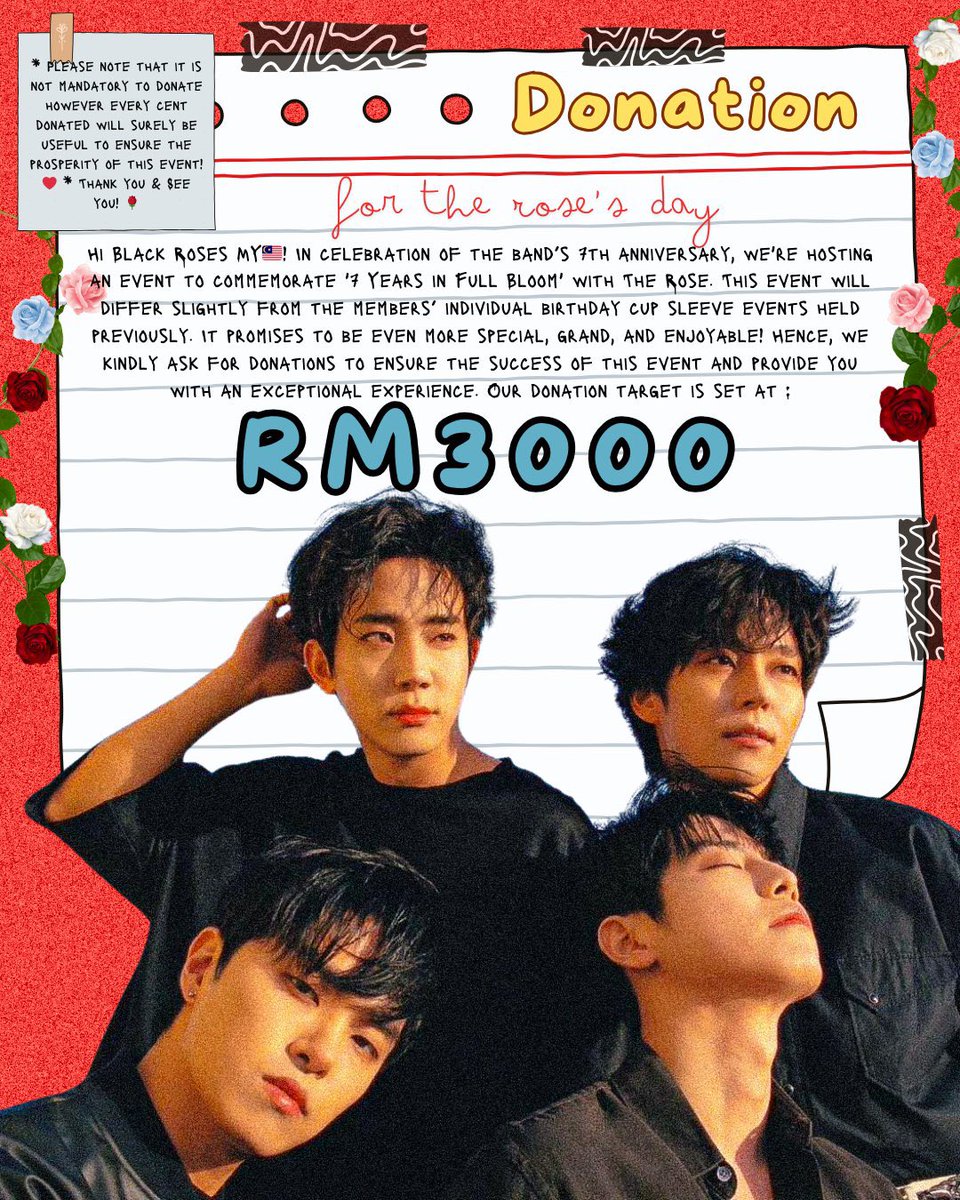 4RosesInTheRain's tweet photo. 𝐓𝐇𝐄 𝐑𝐎𝐒𝐄’𝐒 𝟕𝐓𝐇 𝐀𝐍𝐍𝐈𝐕𝐄𝐑𝐒𝐀𝐑𝐘 

<𝟕 𝐘𝐄𝐀𝐑𝐒 𝐈𝐍 𝐅𝐔𝐋𝐋 𝐁𝐋𝐎𝐎𝐌>

Updates on current donation amount 🌹
 
#7YearsInFullBloom 
#TheRose7ThAnniversary 
#TheRose #더로즈 
#Dojoon #Woosung #Jaehyeong #Hajoon https://t.co/La9mbM5ew7