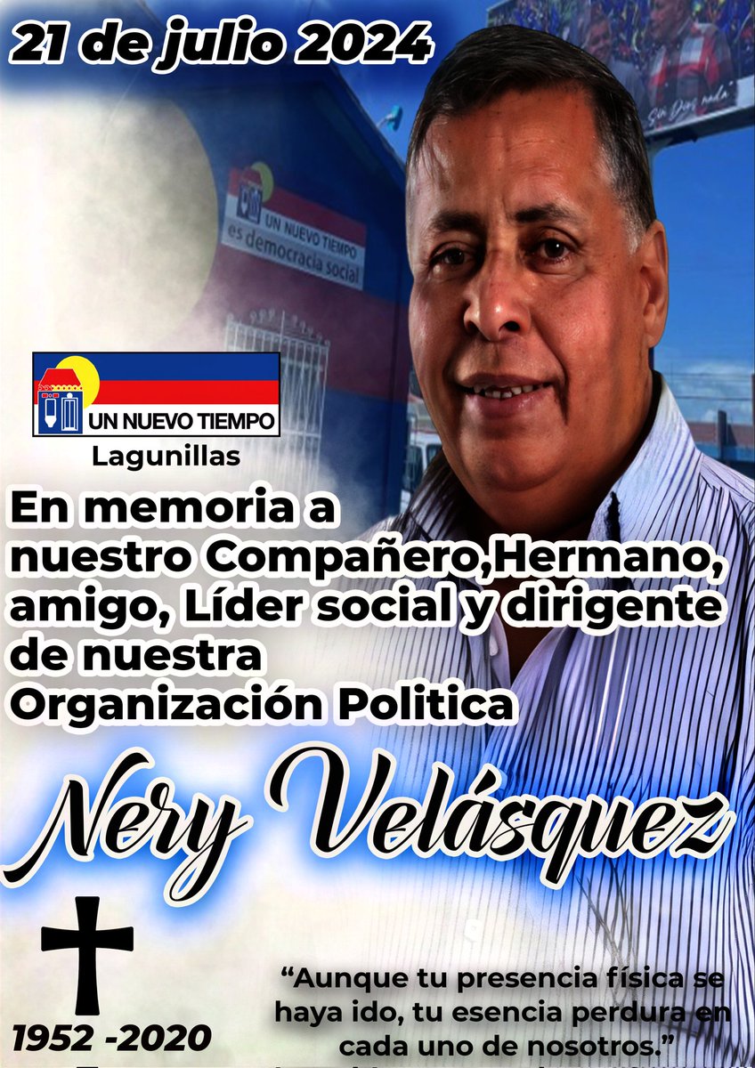 Nery, Te fuiste dejándonos el vació de tu ausencia pero tu recuerdo se encuentra en nuestros corazones, en todo lugar y en todo momento, siempre vivirás en nuestros pensamientos. El cielo está de fiesta, Feliz cumpleaños de parte de tu Partido UNT Lagunillas.

<a href="/partidoUNT/">Un Nuevo Tiempo</a> 🇻🇪