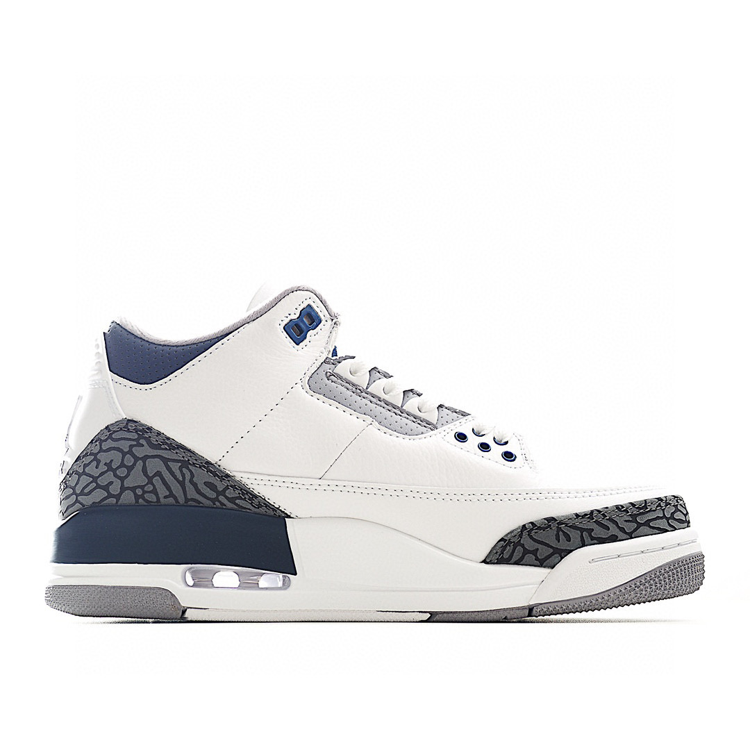 OFB686868's tweet photo. 独家实拍✨
🔥Air Jordan 3 Retro "Midnight Navy" AJ3 午夜蓝水泥配色
⚪️🔵配色以白色为底色搭配海军蓝鞋带孔、中底等细节点缀
💥标志性的爆裂纹元素也得以保留，整体颜值简约百搭
尺码：36-47.5   详情及其他欢迎➕V(Gideonh98)

#乔丹 #AJ #空军 #Dunk #莆田鞋 #鞋子 #Nike #AirJordan #Yeezy #AJ4 https://t.co/0yUkCZJn2f