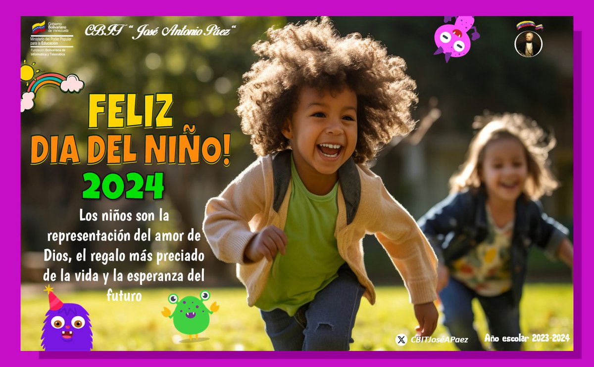 CBITJoseAPaez's tweet photo. Feliz Día del Niño
@FundabitAragua @Fundabit_  @CNTI_VE
@CbitProf40517 @MPPEDUCACION
#FelizDomingo https://t.co/vfBnQWdQIH