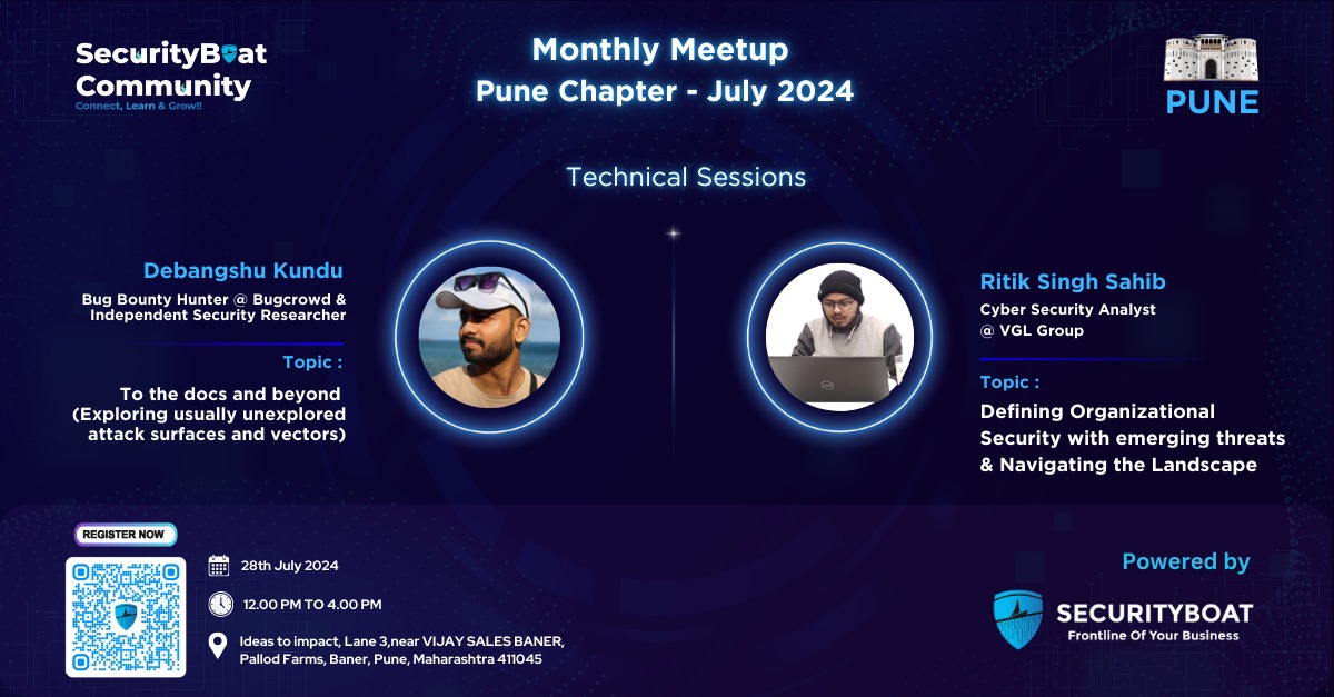 sb_c0mmunity's tweet photo. 📢 Registrations Now Open! 📢

✨Join us for the SecurityBoat Community Monthly Meetup in Pune this July. Experience insightful talks from cybersecurity experts and network with them in person.

🔗 Register here: https://t.co/mbUgH3wZie

#offsec #infosec #cybersecurity #pune https://t.co/gcNCAYaT65