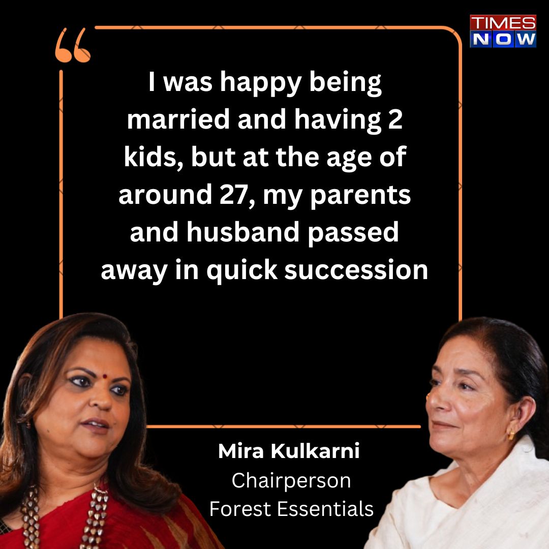 TimesNow's tweet photo. #FranklySpeakingWithMiraKulkarni 

I was happy being married and having 2 kids, but at the age of around 27, my parents and husband passed away in quick succession...: Mira Kulkarni, Chairperson, Forest Essentials 

@NavikaKumar #TNCards #MiraKulkarni #ForestEssentials https://t.co/mE3TTgRquq