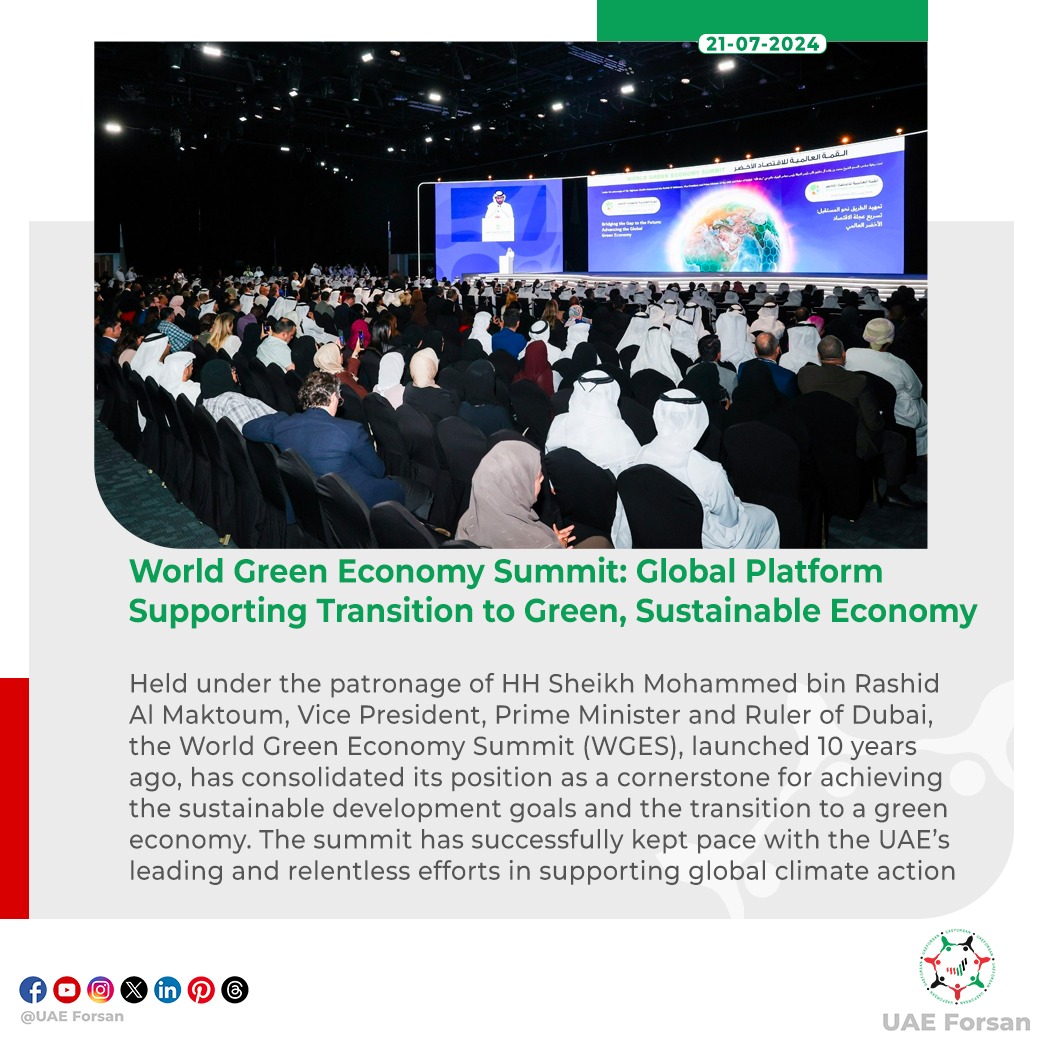 UAE_Forsan's tweet photo. World Green Economy Summit: Global Platform Supporting Transition to Green, Sustainable Economy
#UAE #WGES
@WGESummit https://t.co/b5uDeFsPmz