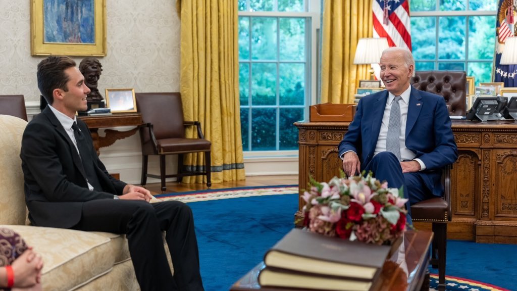 davidhogg111's tweet photo. Thank you President Biden (@JoeBiden) for being such a staunch supporter of gun reform. From the creation of the Office of Gun Violence Prevention to the passage of the first federal gun law in 30 years, you have made history and saved lives. https://t.co/0ynhlnGlXr