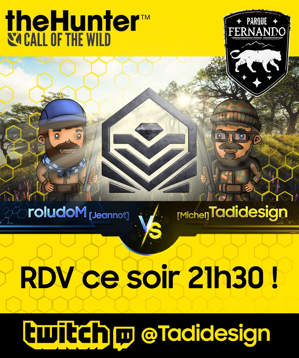 Tadidesign's tweet photo. Ce soir on finit ce Diamond Challenge sur Parque Fernando avec le @roludoM ?! 🥳
RDV ce soir 21h30 sur Twitch @tadidesign

#cotw #callofthewild #thehunter #twitch #tadidesign #roludoM #parquefernando #Chasse #huntinggame #jeudechasse #FPS #jeudetir #hunting #gaming #jeuvideo https://t.co/ifNJccXYmI