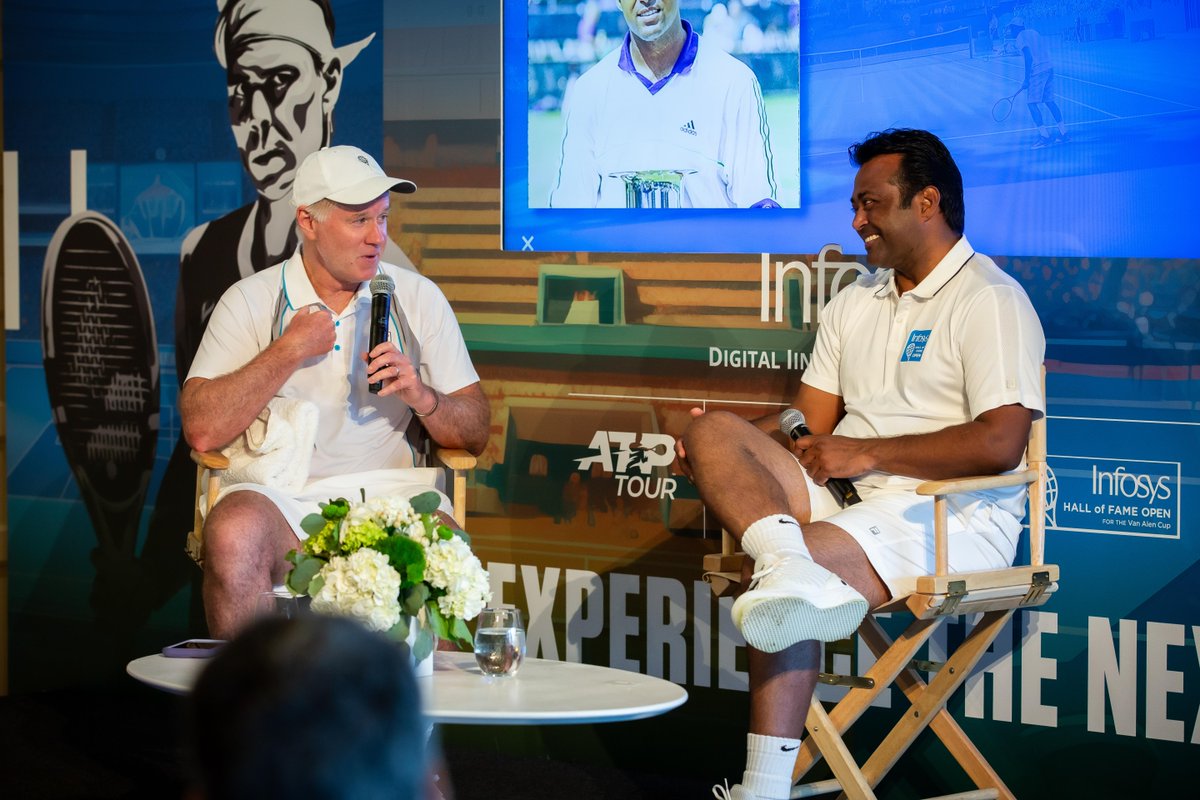 Infosys's tweet image. “Infosys gave me the power and energy to fly high,” @Leander remarked at the Infosys Leadership Summit fireside chat today at @TennisHalloFame. It was an honor to host such a legend today!

#ITHFWithInfosys #ExperienceTheNext