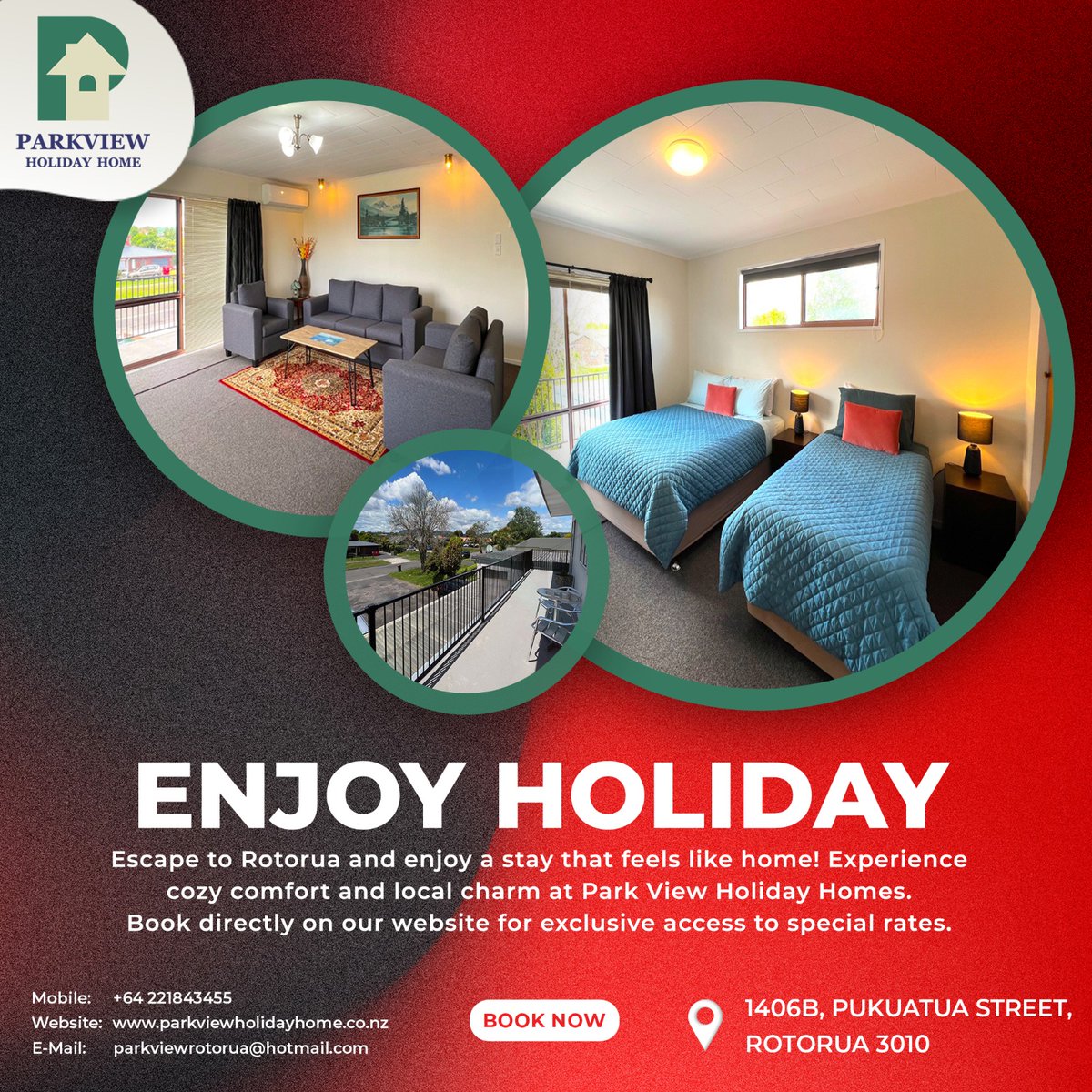 Enjoy the beauty of Rotorua from our welcoming homestay! 🌋 Perfect for families, couples, and solo travelers. Book now for an unforgettable experience. 

Contact Us:
+64 22 184 3455
parkviewrotorua@hotmail.com

#HomeAwayFromHome  #Homestay #HomeInRotorua