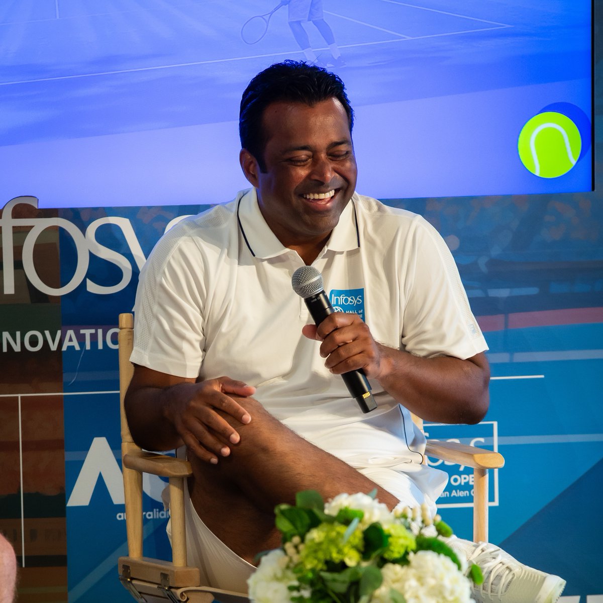 Infosys's tweet image. “Infosys gave me the power and energy to fly high,” @Leander remarked at the Infosys Leadership Summit fireside chat today at @TennisHalloFame. It was an honor to host such a legend today!

#ITHFWithInfosys #ExperienceTheNext