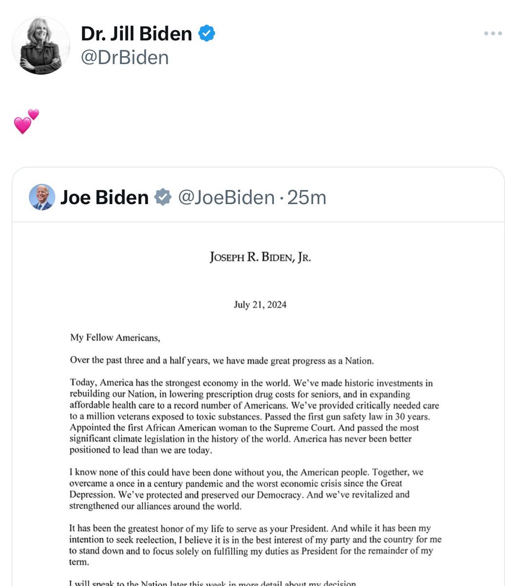 Would have done anything to be in the meeting where they brainstormed what emoji reaction Jill Biden should post in response to her husband dropping out of the presidential race.