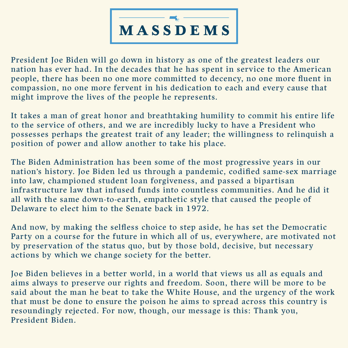 MassDems's tweet photo. Thank you, Mr. President. https://t.co/20aOhLYmLi